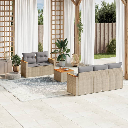 6-tlg. Garten-Sofagarnitur mit Kissen Beige Poly Rattan