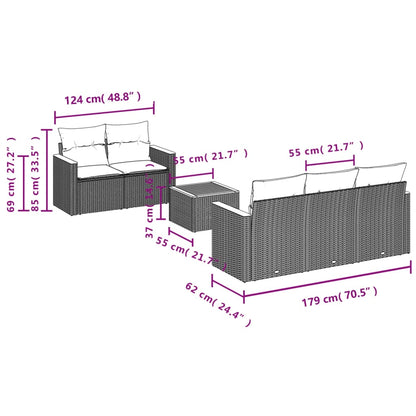 6-teiliges Gartensofa-Set mit Kissen, grau, Polyrattan