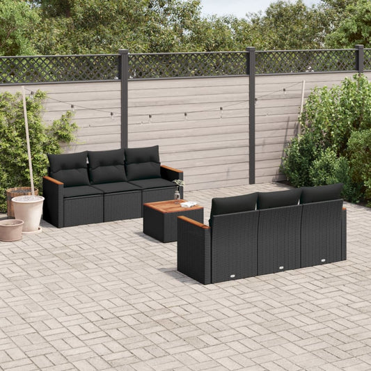 7-delt sæt Havesofasæt med puder Sort polyrattan