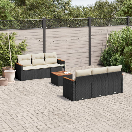 7-delt sæt Havesofasæt med puder Sort polyrattan