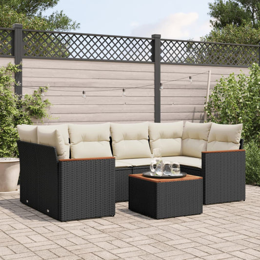 7-delt sæt Havesofasæt med puder Sort polyrattan