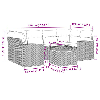 7-tlg. Garten-Sofagarnitur mit Kissen Grau Poly Rattan