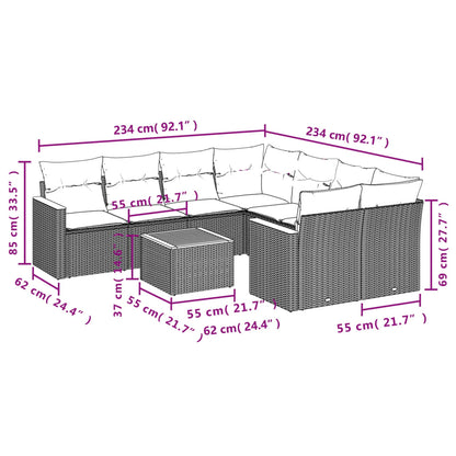 9-teiliges Gartensofa-Set mit Kissen, grau, Polyrattan