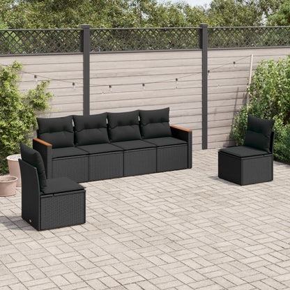 6-tlg. Garten-Sofagarnitur mit Kissen Schwarz Poly Rattan