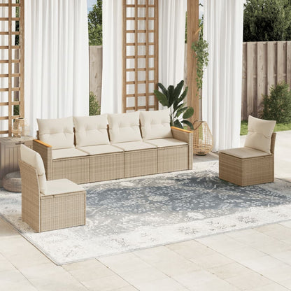 6-tlg. Garten-Sofagarnitur mit Kissen Beige Poly Rattan