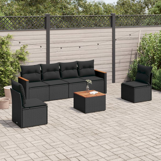7-delt sæt Havesofasæt med puder Sort polyrattan