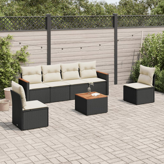 7-delt sæt Havesofasæt med puder Sort polyrattan