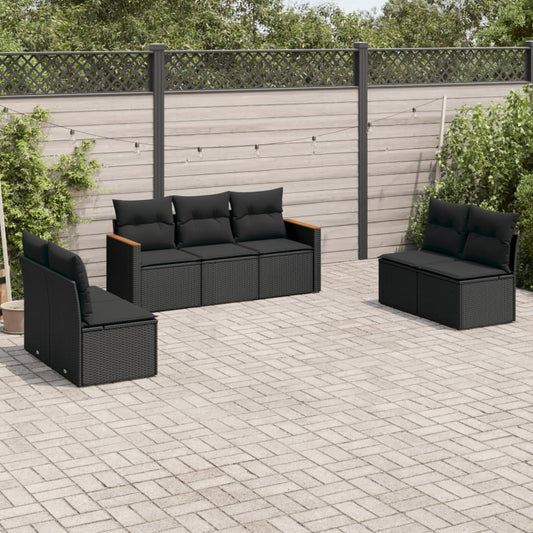 7-delt sæt Havesofasæt med puder Sort polyrattan