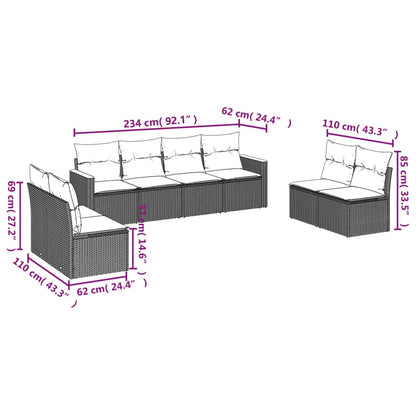 8-teiliges Gartensofa-Set mit Kissen, schwarzes Polyrattan