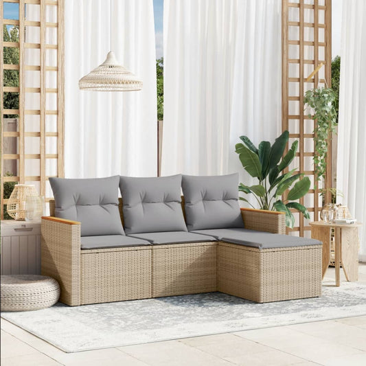 4-tlg. Garten-Sofagarnitur mit Kissen Beigemischung Poly Rattan