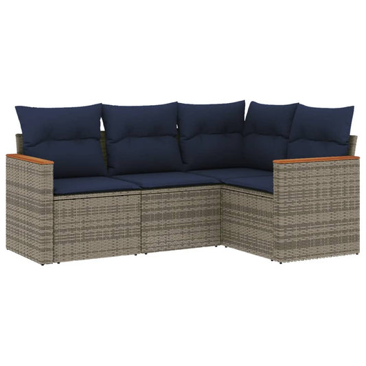 4-teiliges Gartensofa-Set mit Kissen, grau, Polyrattan