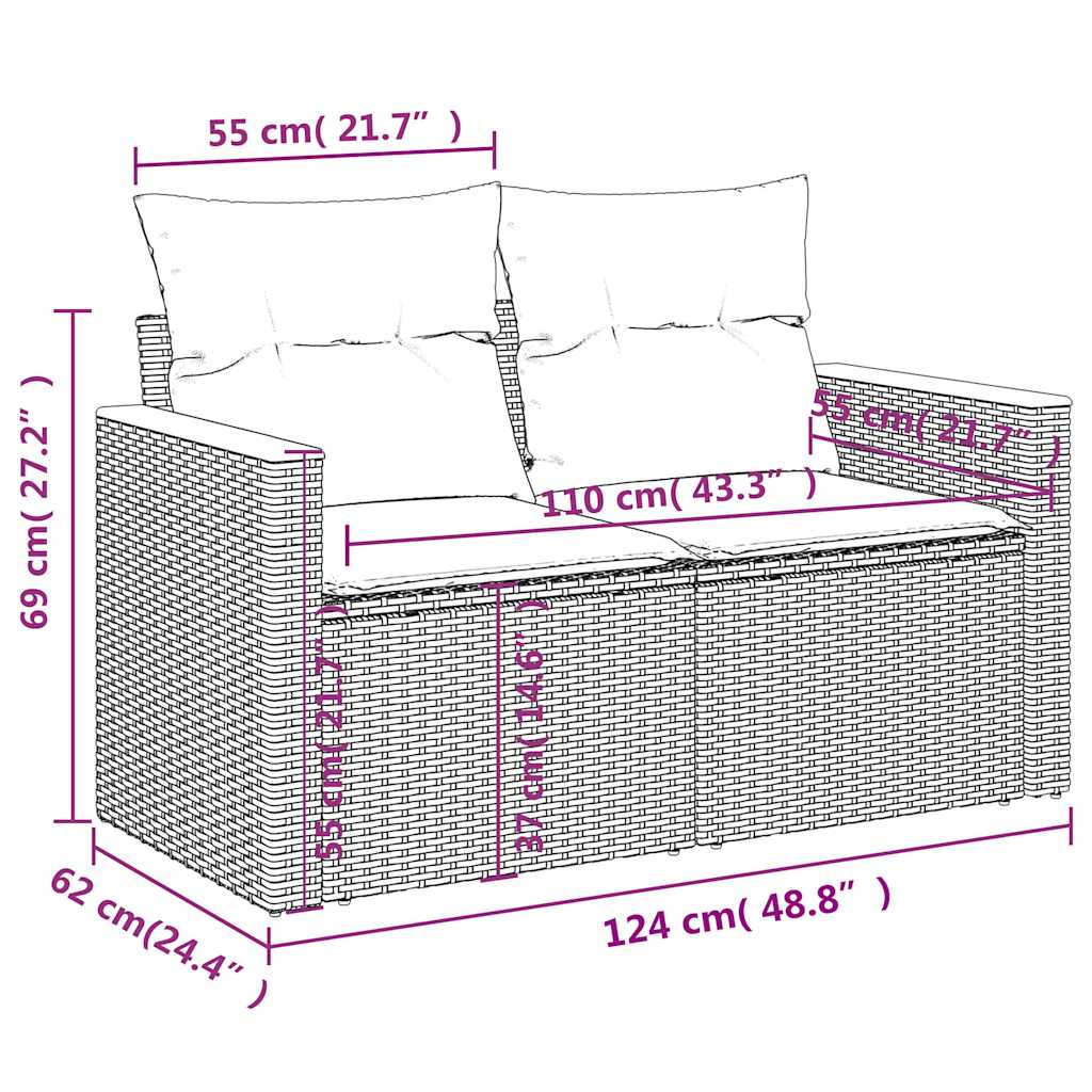 4-teiliges Gartensofa-Set mit Kissen, grau, Polyrattan