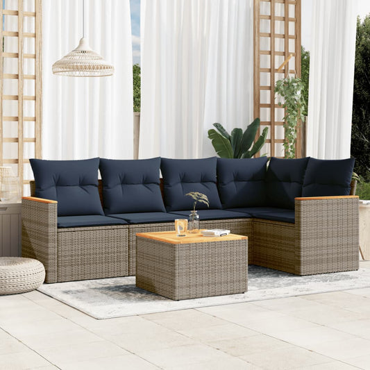 6-teiliges Gartensofa-Set mit Kissen, grau, Polyrattan