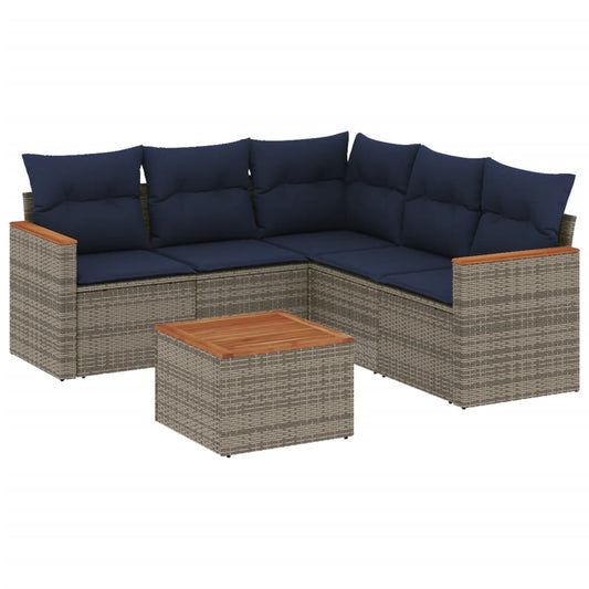 6-teiliges Gartensofa-Set mit Kissen, grau, Polyrattan