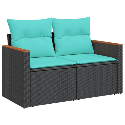 5-teiliges Gartensofa-Set mit Kissen, schwarzes Polyrattan