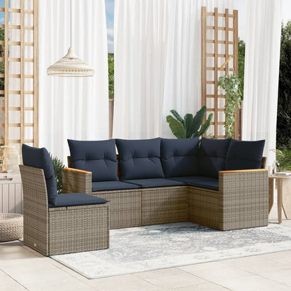 5-teiliges Gartensofa-Set mit Kissen, grau, Polyrattan
