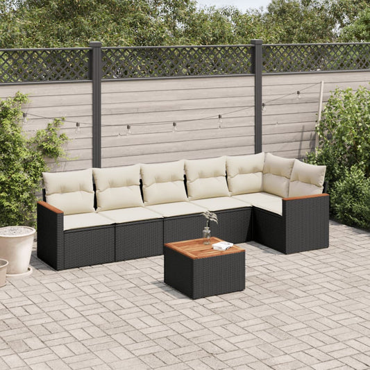 7-delt sæt Havesofasæt med puder Sort polyrattan