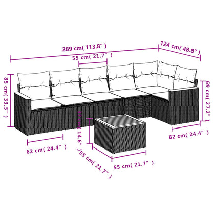 7-teiliges Gartensofa-Set mit Kissen, schwarzes Polyrattan