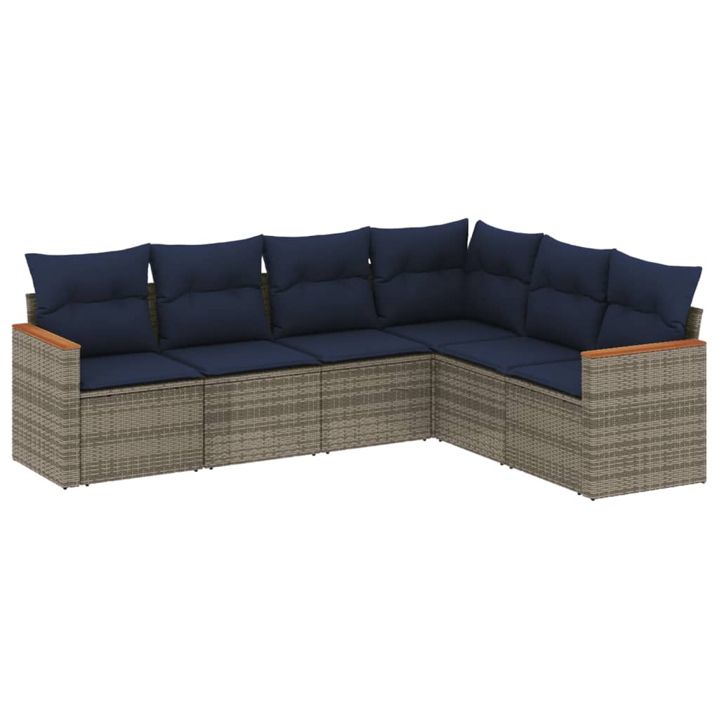 6-teiliges Gartensofa-Set mit Kissen, grau, Polyrattan