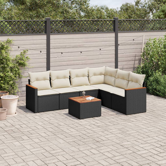 7-delt sæt Havesofasæt med puder Sort polyrattan