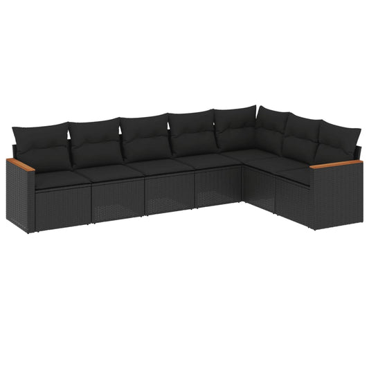 7-delt sæt Havesofasæt med puder Sort polyrattan