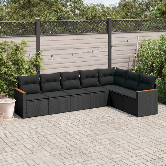 7-delt sæt Havesofasæt med puder Sort polyrattan