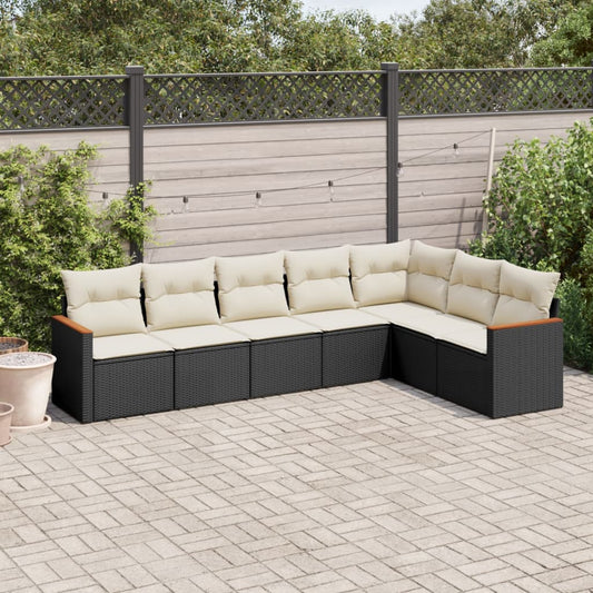 7-delt sæt Havesofasæt med puder Sort polyrattan