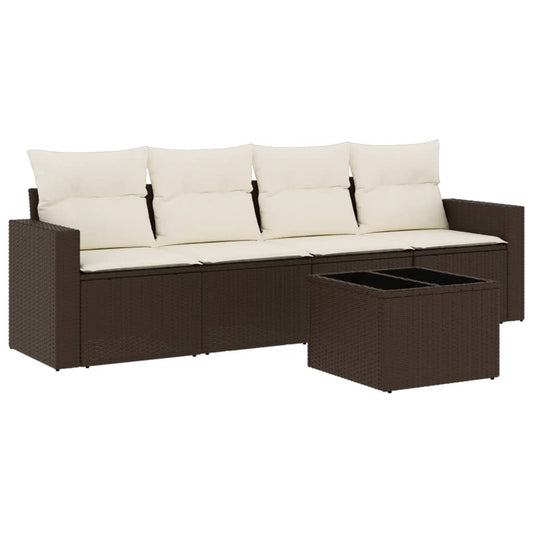 5-tlg. Garten-Sofagarnitur mit Kissen Braun Poly Rattan