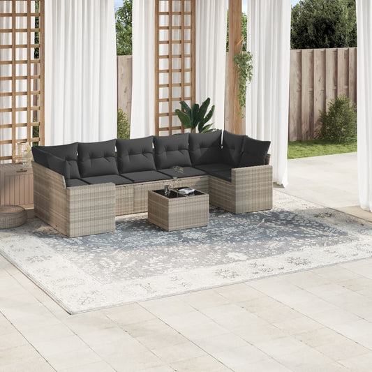 8-delt sæt Havesofasæt med puder Lysegrå polyrattan