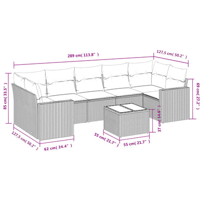 8-tlg. Garten-Sofagarnitur mit Kissen Braun Poly Rattan