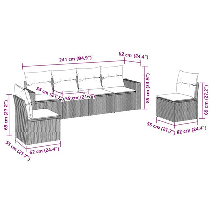 6-tlg. Garten-Sofagarnitur mit Kissen Schwarz Poly Rattan