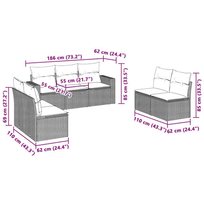 7-tlg. Garten-Sofagarnitur mit Kissen Hellgrau Poly Rattan