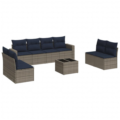 9-tlg. Garten-Sofagarnitur mit Kissen Grau Poly Rattan