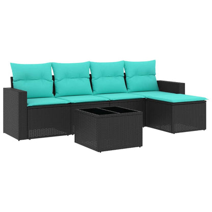 6-tlg. Garten-Sofagarnitur mit Kissen Schwarz Poly Rattan