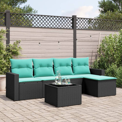 6-tlg. Garten-Sofagarnitur mit Kissen Schwarz Poly Rattan