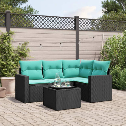 5-tlg. Garten-Sofagarnitur mit Kissen Schwarz Poly Rattan