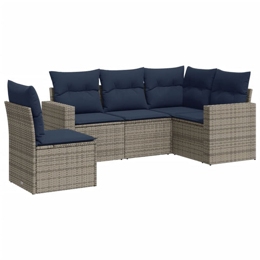 5-tlg. Garten-Sofagarnitur mit Kissen Grau Poly Rattan