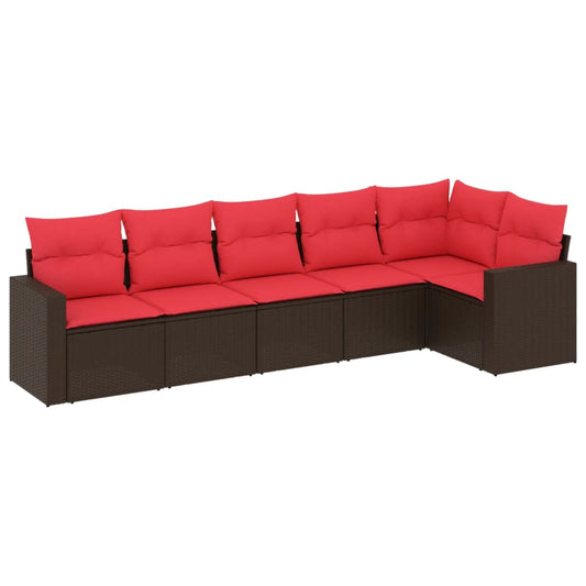 6-tlg. Garten-Sofagarnitur mit Kissen Braun Poly Rattan