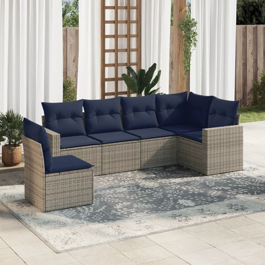 6-tlg. Garten-Sofagarnitur mit Kissen Grau Poly Rattan