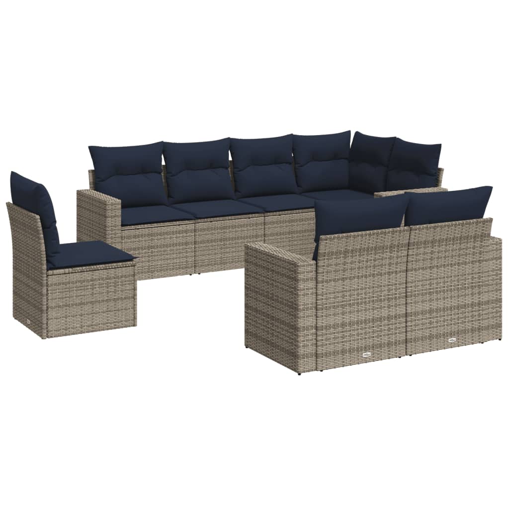 8-tlg. Garten-Sofagarnitur mit Kissen Grau Poly Rattan