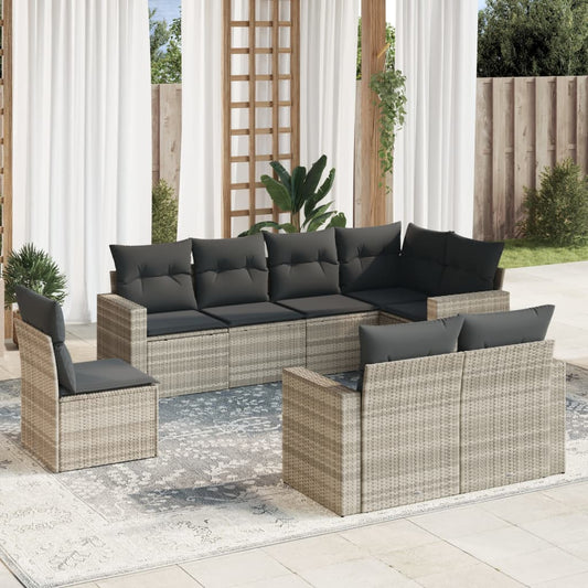 8-delt sæt Havesofasæt med puder Lysegrå polyrattan