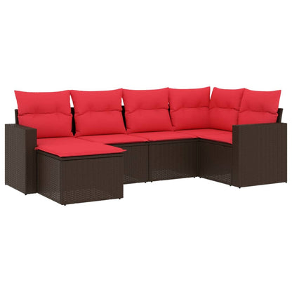 6-tlg. Garten-Sofagarnitur mit Kissen Braun Poly Rattan