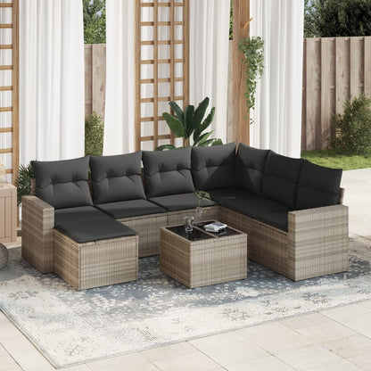 8-delt sæt Havesofasæt med puder Lysegrå polyrattan