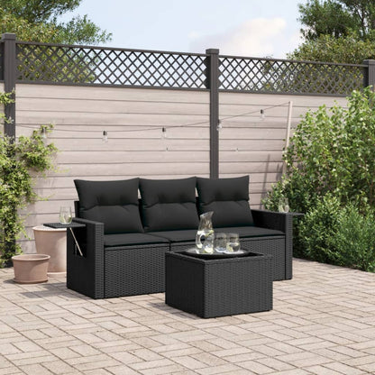 4-tlg. Garten-Sofagarnitur mit Kissen Schwarz Poly Rattan