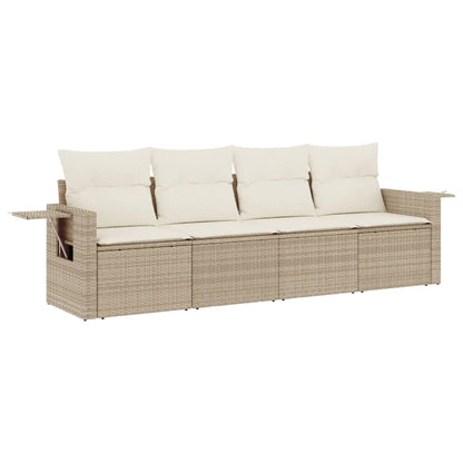 4-tlg. Garten-Sofagarnitur mit Kissen Beige Poly Rattan