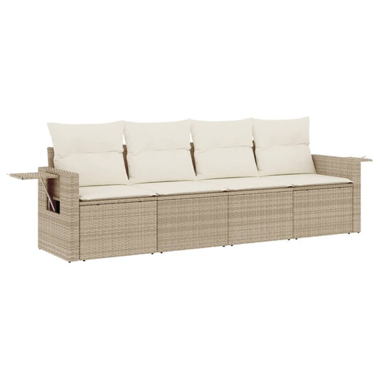 4-tlg. Garten-Sofagarnitur mit Kissen Beige Poly Rattan
