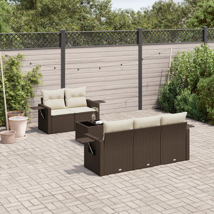 6-tlg. Garten-Sofagarnitur mit Kissen Braun Poly Rattan