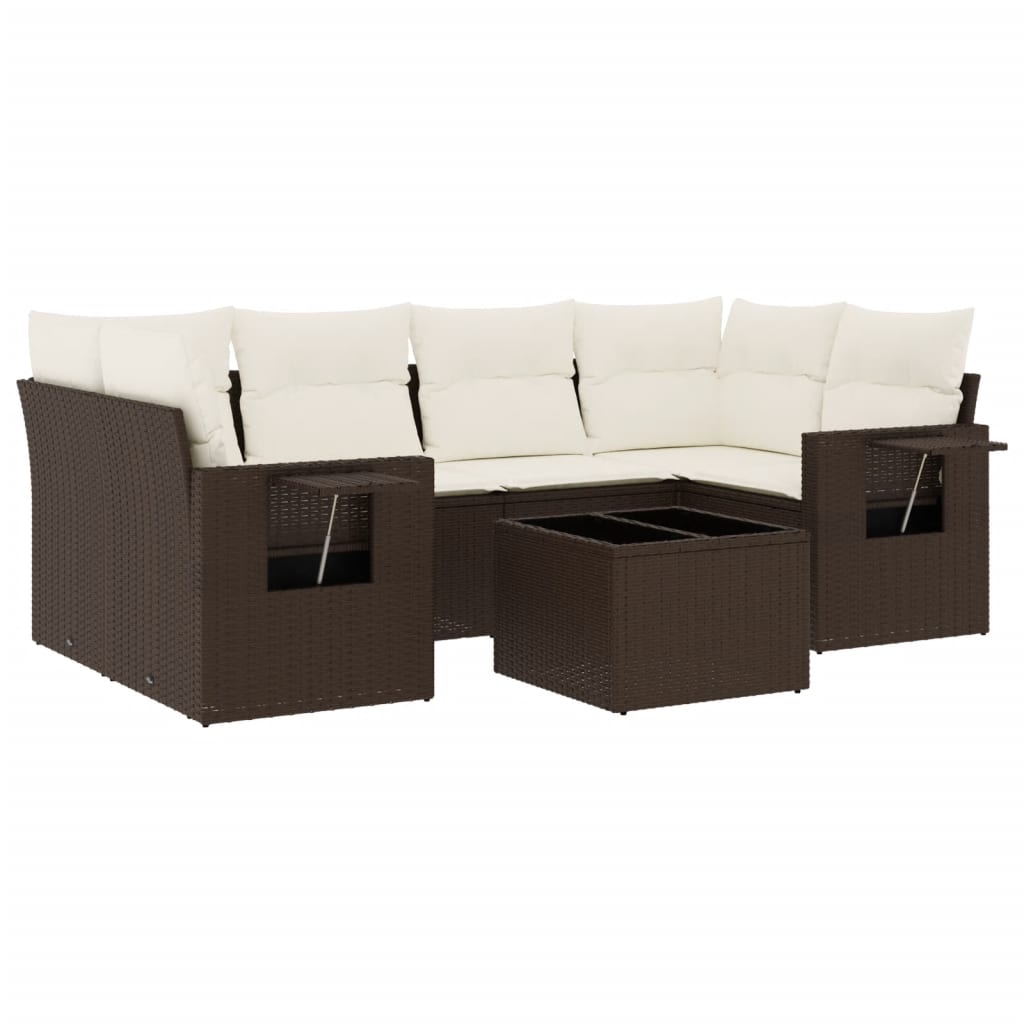 7-tlg. Garten-Sofagarnitur mit Kissen Braun Poly Rattan