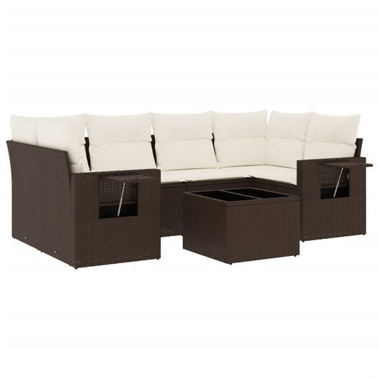 7-tlg. Garten-Sofagarnitur mit Kissen Braun Poly Rattan