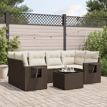 7-tlg. Garten-Sofagarnitur mit Kissen Braun Poly Rattan